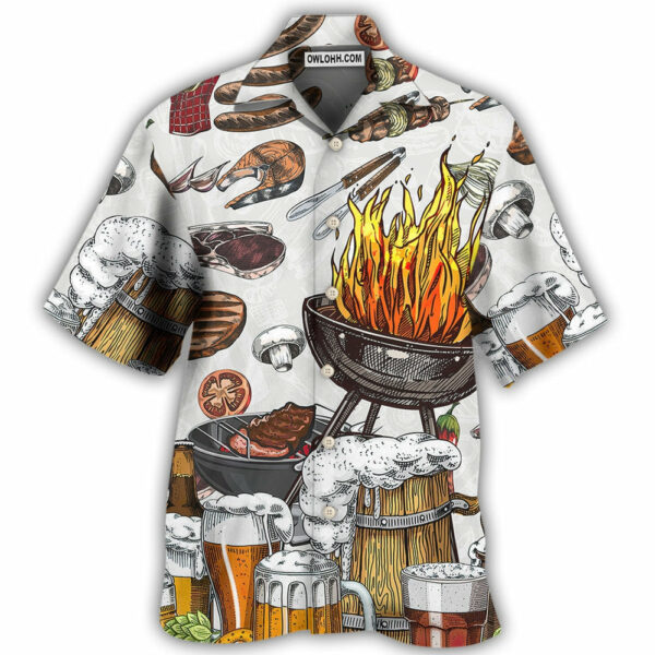 BBQ Grill And Drink Beer - Hawaiian Shirt  - Owl Ohh