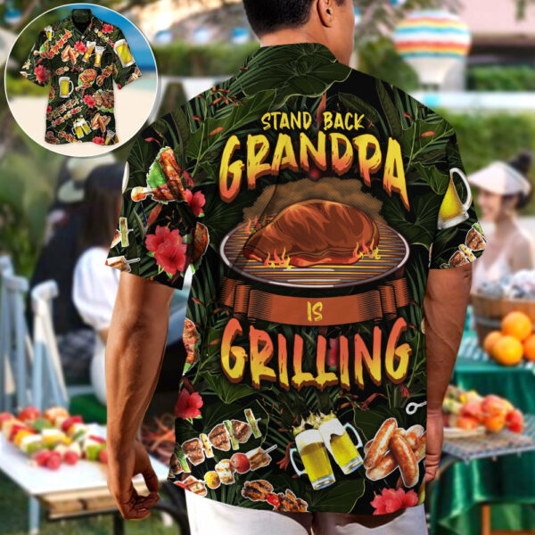 Barbecue Funny BBQ Stand Back Grandpa Is Grilling - Hawaiian Shirt - Owl Ohh - Image 2