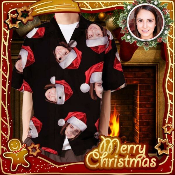 Beach Shirt Custom Face On Santa Head Black Hawaiian Shirts - Free Design 9to5vibe