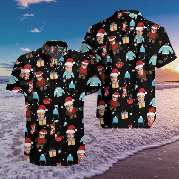 Beach Shirt Get Now Custom Face Christmas Black Hawaiian Shirts  - Free Design 9to5vibe