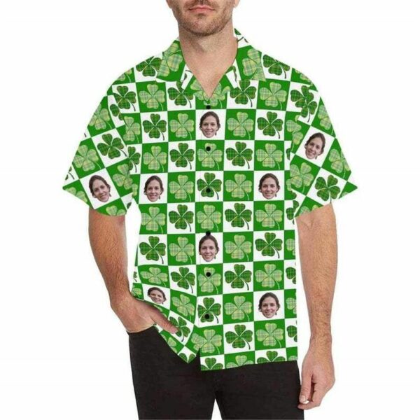 Beach Shirt Get Now Custom Face Clover Customized Personalized St Patricks Day Gifts Hawaiian Unisex Aloha Shirt - Free Design 9to5vibe