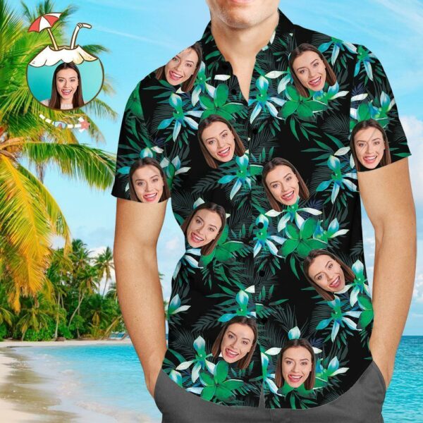 Custom Face All Over Print Hawaiian Shirt Cool leaves  - Free Design 9to5vibe