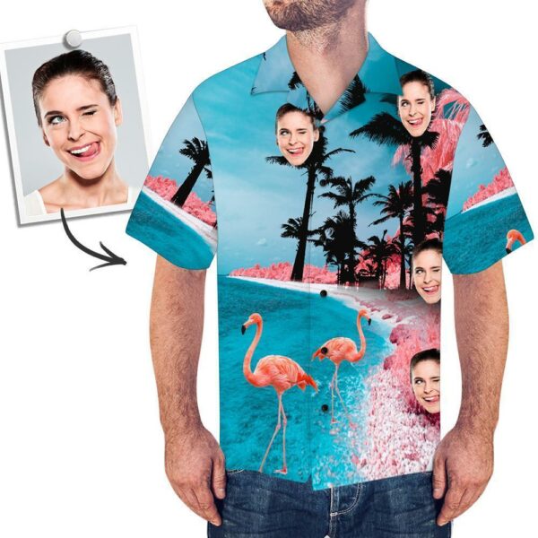 Custom Face All Over Print Hawaiian Shirt Seaside Flamingos - Free Design 9to5vibe