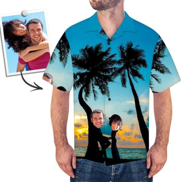 Custom Face All Over Print Hawaiian Shirt Seaside Sunset - Free Design 9to5vibe