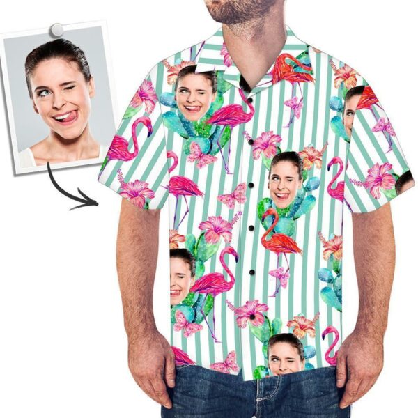 Custom Face All Over Print Stripe Hawaiian Shirt Flamingo - Free Design 9to5vibe