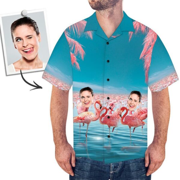 Custom Face All Over Print Vacation Style Hawaiian Shirt Pink Flamingo  - Free Design 9to5vibe