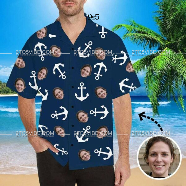 Custom Face Anchor Blue Men's All Over Print Hawaiian Shirt - Free Design 9to5vibe