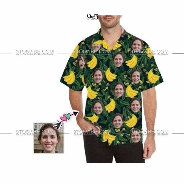 Custom Face Banana Green Men's All Over Print Hawaiian Shirt - Free Design 9to5vibe