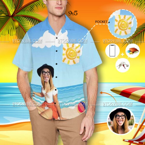 Custom Face Beach Men's All Over Print Hawaiian Shirt With Chest Pocket - Free Design 9to5vibe