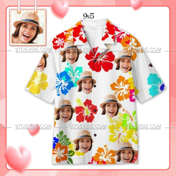 Custom Face Beautiful Flowers Men's All Over Print Hawaiian Shirt - Free Design 9to5vibe