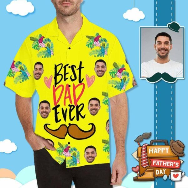 Custom Face Best Dad Ever Yellow Men's All Over Print Hawaiian Shirt  - Free Design 9to5vibe