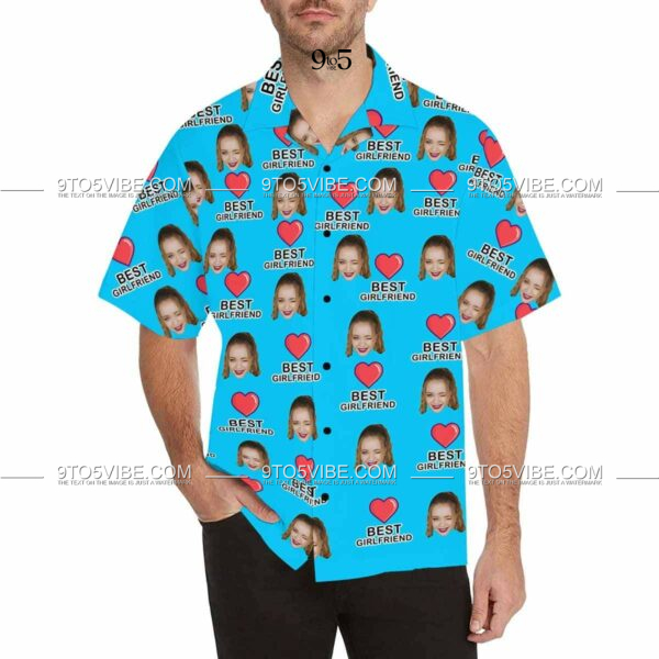 Custom Face Best Girlfriend Red Heart Men's Hawaiian Shirt  - Free Design 9to5vibe