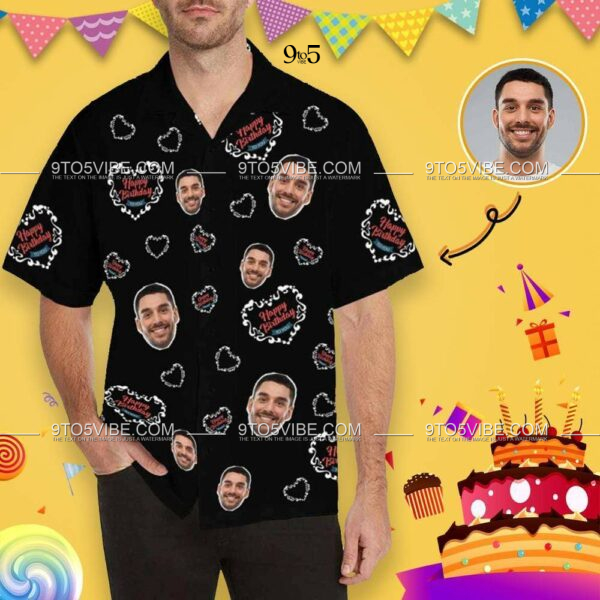 Custom Face Birthday Hearts Men's All Over Print Hawaiian Shirt  - Free Design 9to5vibe