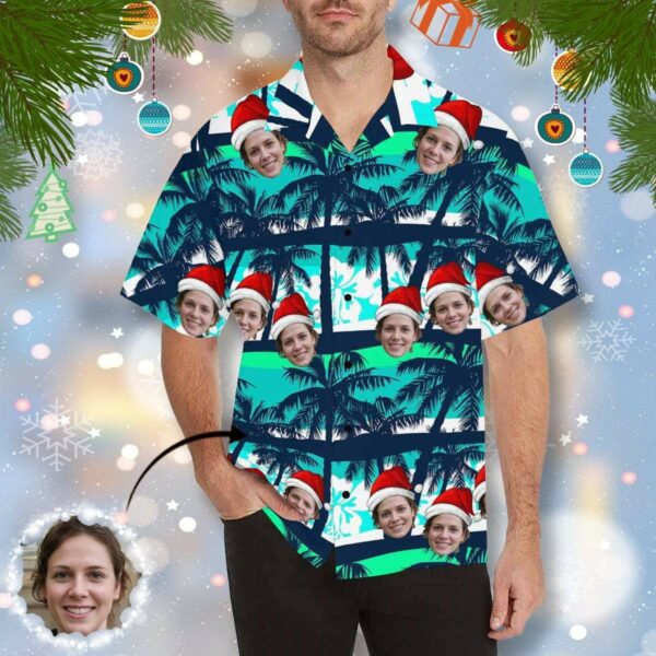 Custom Face Christmas Coconut Tree Men's All Over Print Hawaiian Shirt - Free Design 9to5vibe