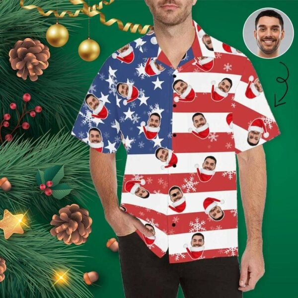 Custom Face Christmas Flag Men's Hawaiian Shirt - Free Design 9to5vibe