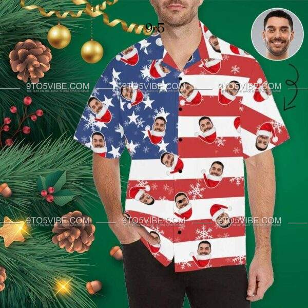 Custom Face Christmas Flag Men's Hawaiian Shirt  - Free Design 9to5vibe