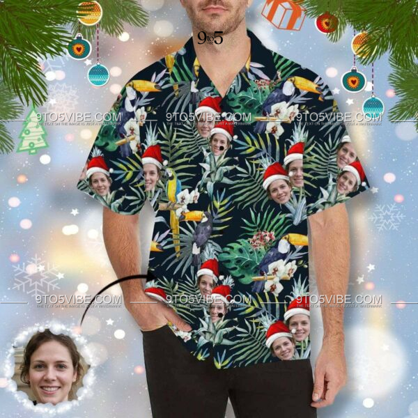 Custom Face Christmas Flower Parrot Men's All Over Print Hawaiian Shirt  - Free Design 9to5vibe