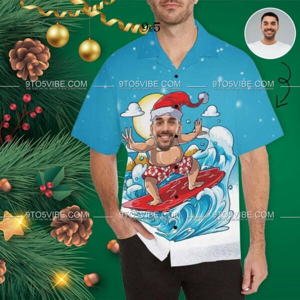 Custom Face Christmas Hat Men's Hawaiian Shirt  - Free Design 9to5vibe