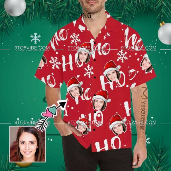 Custom Face Christmas Ho Red Men's All Over Print Hawaiian Shirt  - Free Design 9to5vibe