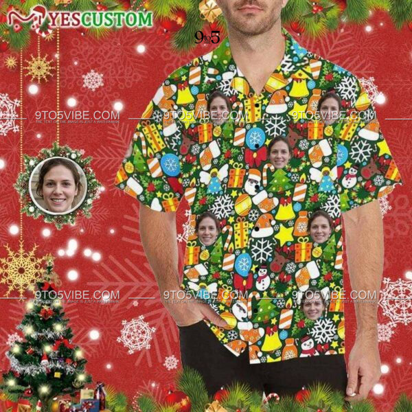 Custom Face Christmas Patterns Men's All Over Print Hawaiian Shirt  - Free Design 9to5vibe