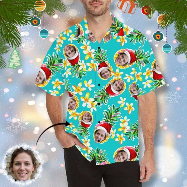 Custom Face Christmas Pineapple Men's All Over Print Hawaiian Shirt - Free Design 9to5vibe