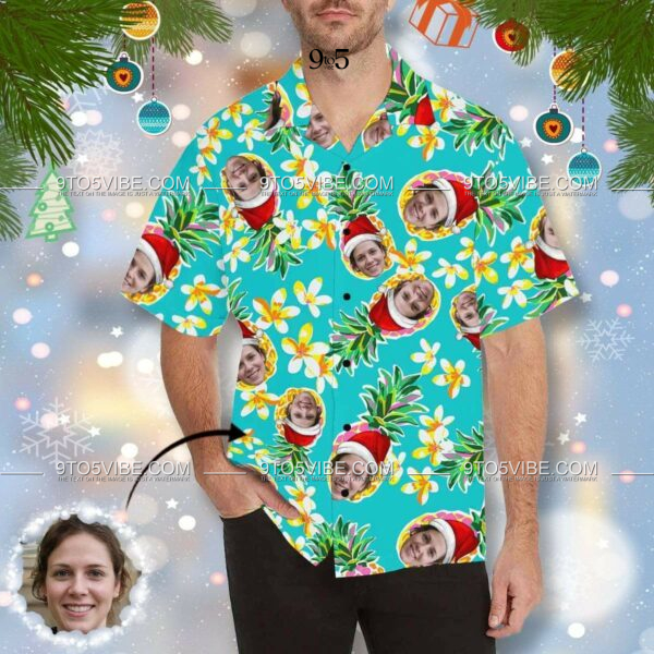 Custom Face Christmas Pineapple Men's All Over Print Hawaiian Shirt  - Free Design 9to5vibe