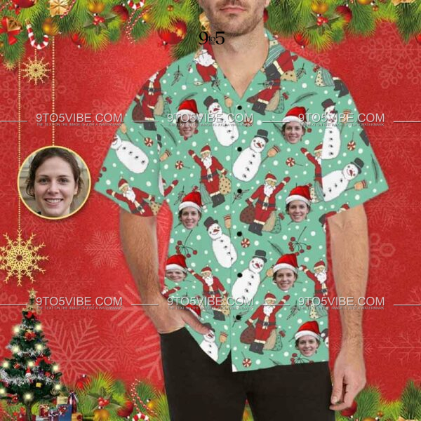 Custom Face Christmas Snowman Men's All Over Print Hawaiian Shirt  - Free Design 9to5vibe