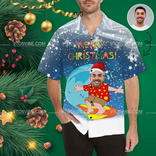 Custom Face Christmas Surfing Men's Hawaiian Shirt  - Free Design 9to5vibe