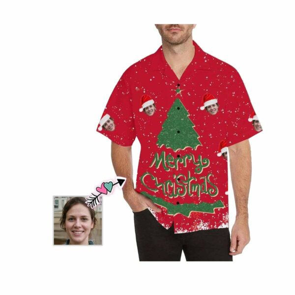 Custom Face Christmas Tree Christmas Men's All Over Print Hawaiian Shirt - Free Design 9to5vibe