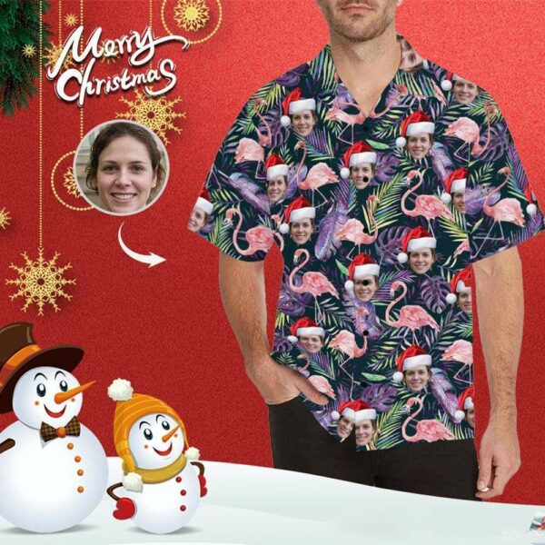 Custom Face Flamingo Christmas Hat Men's All Over Print Hawaiian Shirt - Free Design 9to5vibe