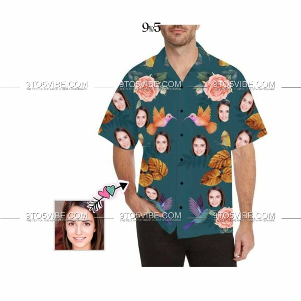 Custom Face Flower And Bird Men's All Over Print Hawaiian Shirt  - Free Design 9to5vibe