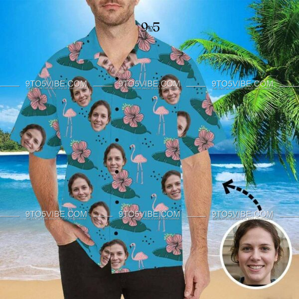 Custom Face Flower Swan Men's All Over Print Hawaiian Shirt - Free Design 9to5vibe