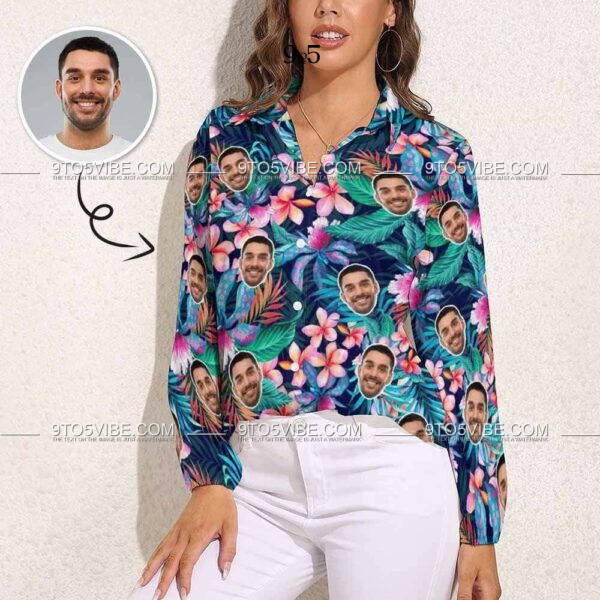 Custom Face Flower Vntage Casual Long Sleeve Hawaiian Shirts - Free Design 9to5vibe