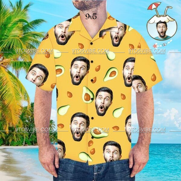 Custom Face Funky Hawaiian Shirt Avocado Button Down Shirts - Free Design 9to5vibe