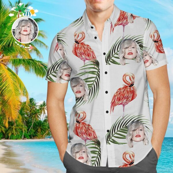 Custom Face Funky Hawaiian Shirt Flamingo Button Down Shortsleeve Shirts - Free Design 9to5vibe