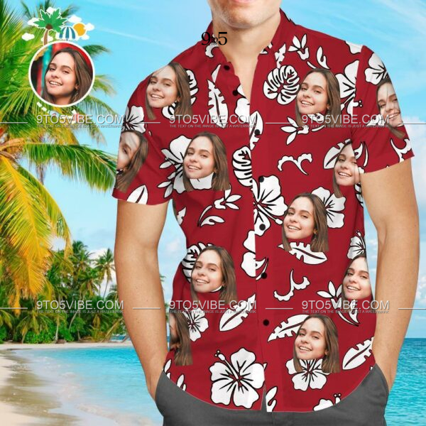 Custom Face Funky Hawaiian Shirt Red Button Down Shortsleeve Shirts  - Free Design 9to5vibe