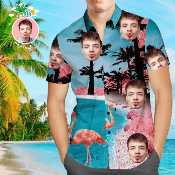 Custom Face Funky Hawaiian Shirt Seaside Flamingo Button Down Shirts - Free Design 9to5vibe