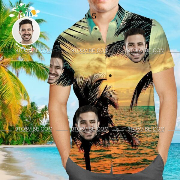 Custom Face Funky Hawaiian Shirt Sunset Button Down Shortsleeve Shirts - Free Design 9to5vibe