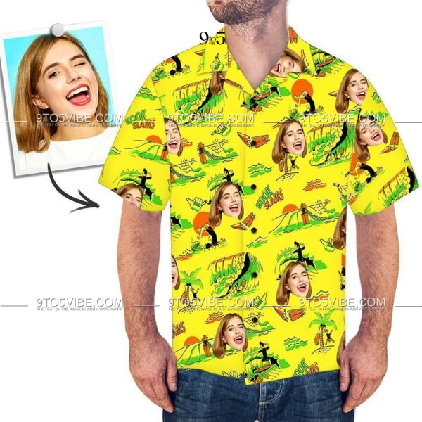 Custom Face Funky Hawaiian Shirt Yellow Button Down Shortsleeve Shirts - Free Design 9to5vibe