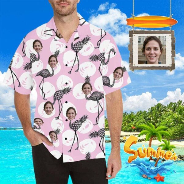 Custom Face Funny Flamingo Men's All Over Print Hawaiian Shirt - Free Design 9to5vibe