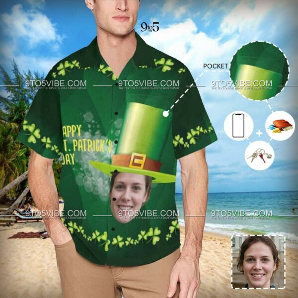 Custom Face Green Giant Hat Men's All Over Print Hawaiian Shirt With Chest Pocket - Free Design 9to5vibe