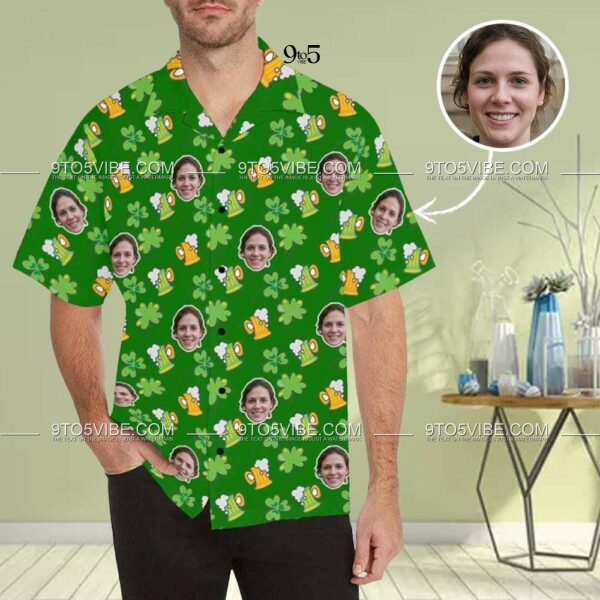 Custom Face Green Hats Men's All Over Print Hawaiian Shirt  - Free Design 9to5vibe