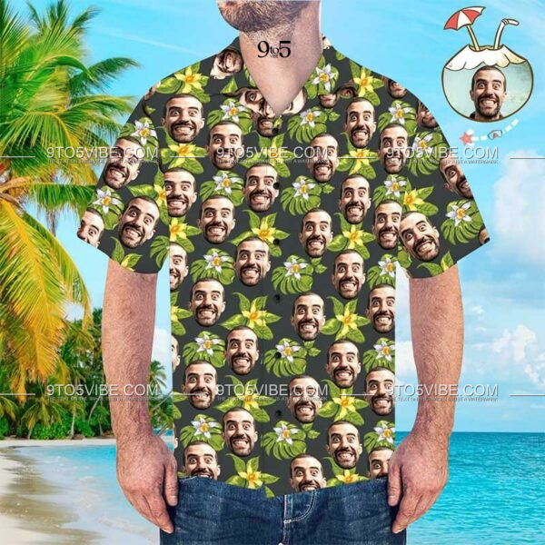 Custom Face Green Men's All Over Print Hawaiian Shirt  - Free Design 9to5vibe