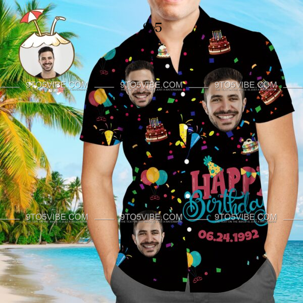 Custom Face Happy Birthday Hawaiian Shirt Men's All Over Print Unique Birthday Gift  - Free Design 9to5vibe