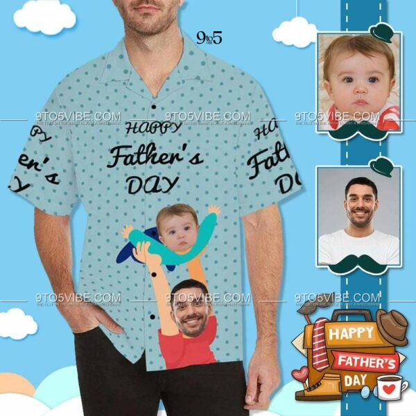 Custom Face Happy Father's Day Hold Men's All Over Print Hawaiian Shirt  - Free Design 9to5vibe