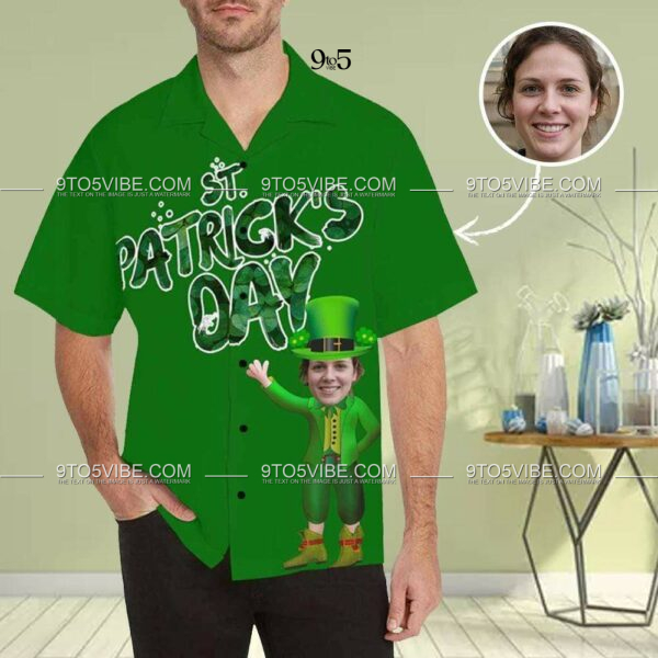 Custom Face Happy St. Patrick's Day Men's All Over Print Hawaiian Shirt  - Free Design 9to5vibe