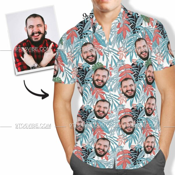 Custom Face Hawaiian Shirt Men's All Over Print Leaves - Free Design 9to5vibe