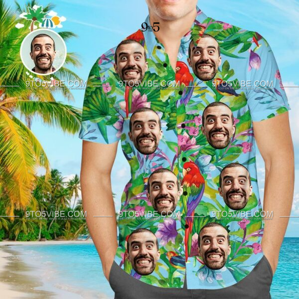 Custom Face Hawaiian Shirt Parrot Personalized Tee for Husband  - Free Design 9to5vibe