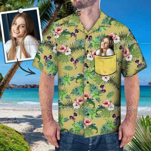 Custom Face Hawaiian Shirt Personalized Photo Fake Pocket Shirt Flowers  - Free Design 9to5vibe