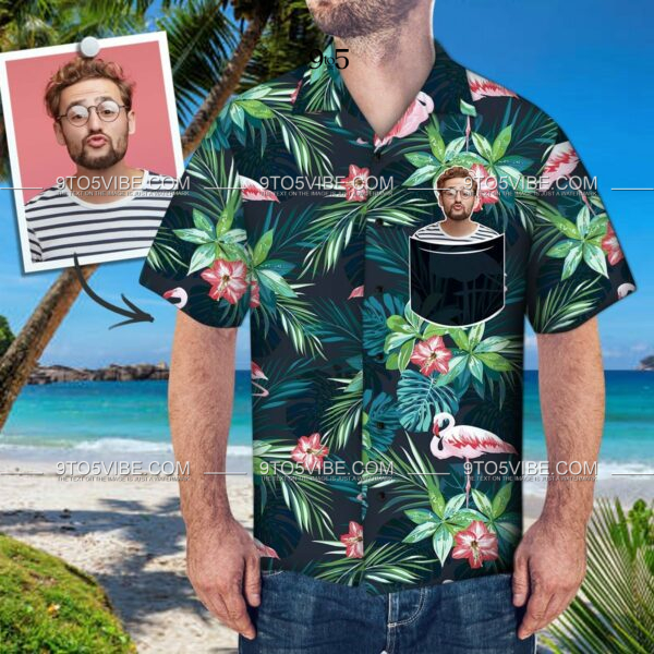 Custom Face Hawaiian Shirt Personalized Photo Fake Pocket Shirt Green Leaf  - Free Design 9to5vibe